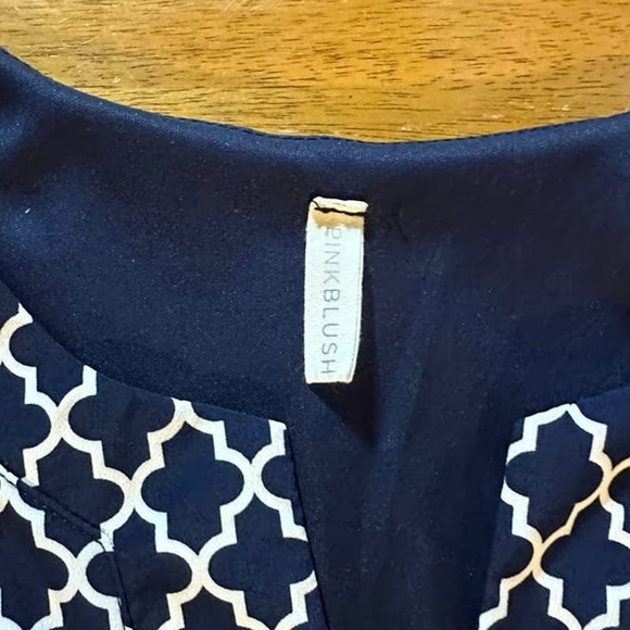 Pink Blush Maternity Print Sleeveless Shift Dress Blue Knee Length‎ Pockets L - Picture 3 of 5